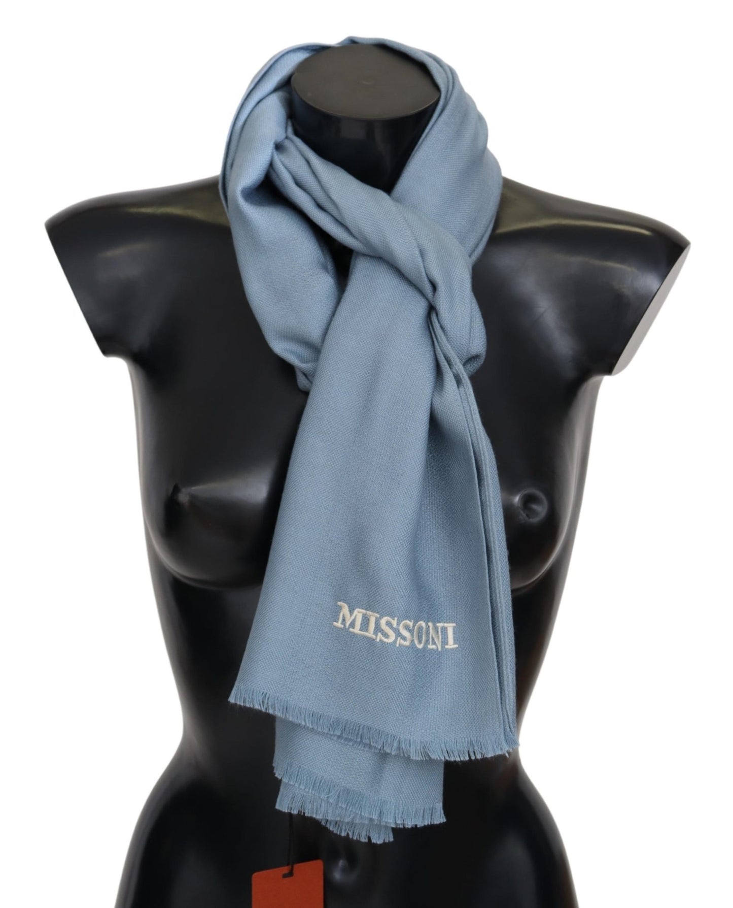 Blauer Seidenwollstrick-Halstuchschal