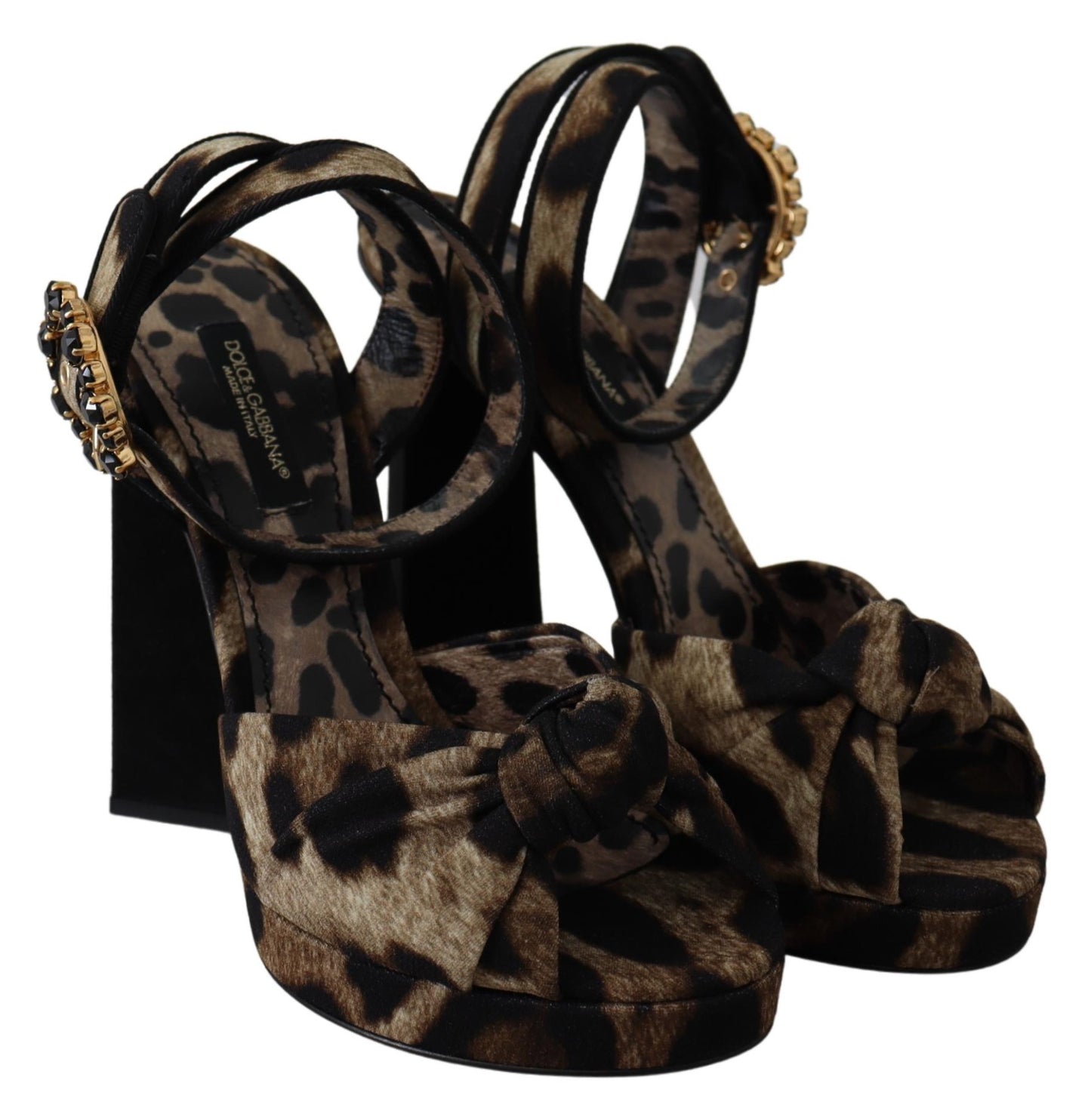 Braune Kristall-Knöchelriemen-Leopard-Sandalen Schuhe