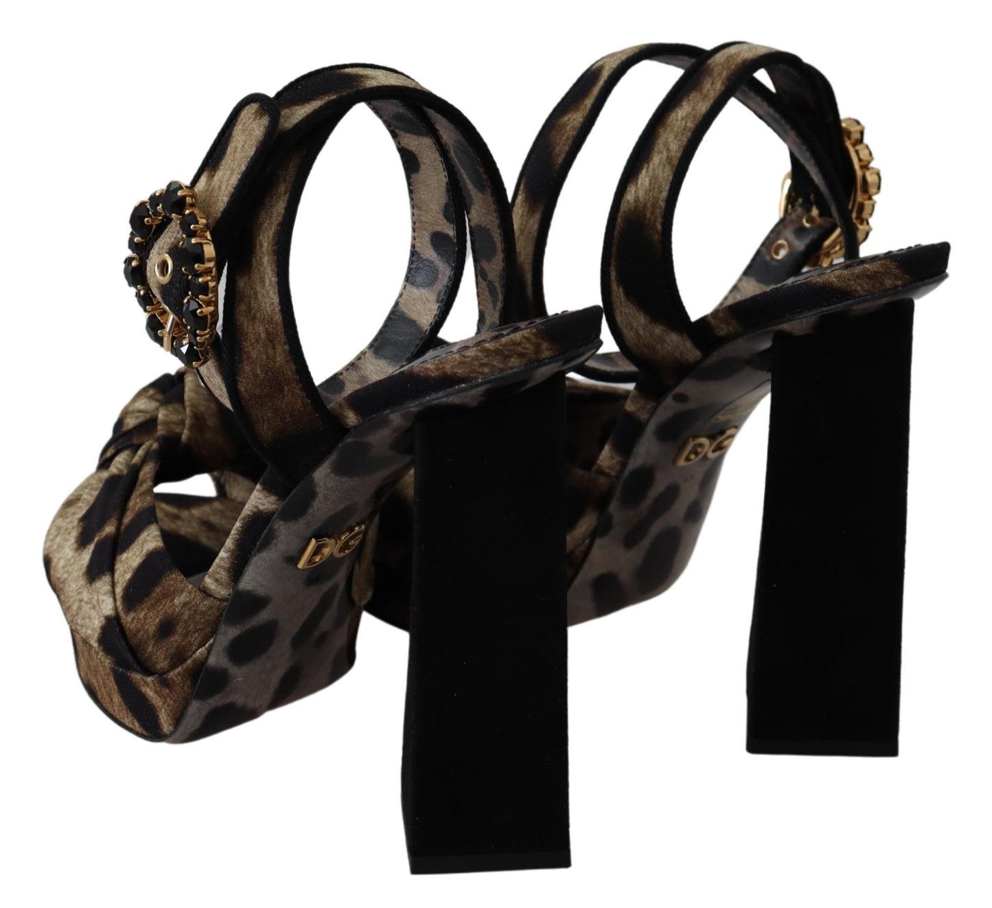 Braune Kristall-Knöchelriemen-Leopard-Sandalen Schuhe