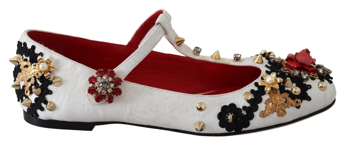 Weiße Jacquard Ballerina Flats Kristall Schuhe