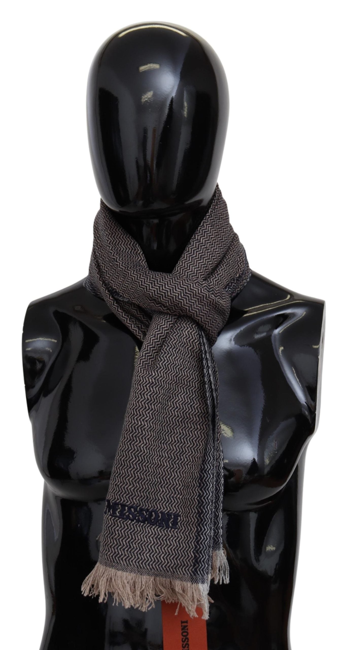 Brauner Kaschmir-Wickelschal mit Zickzack-Muster