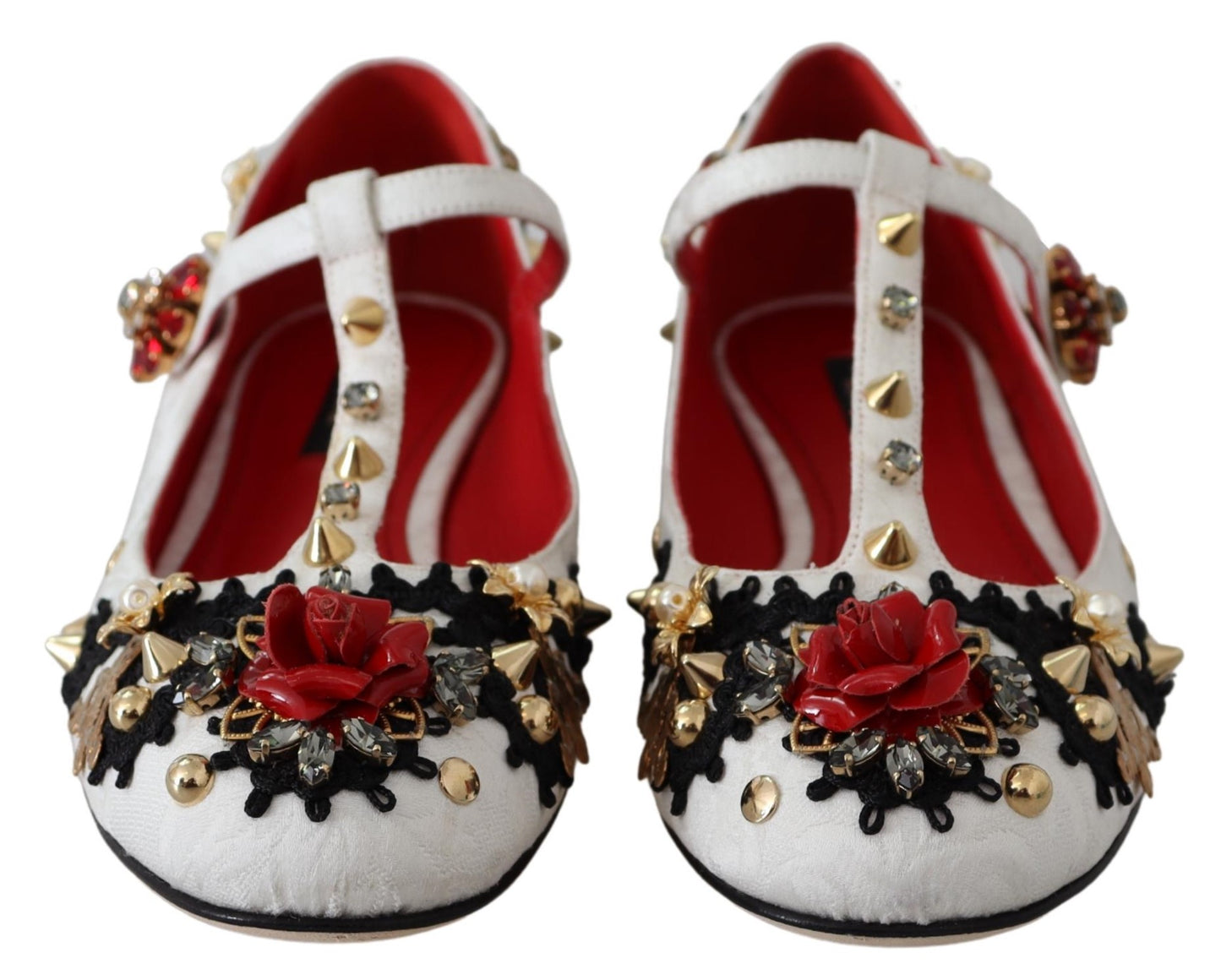 Weiße Jacquard Ballerina Flats Kristall Schuhe