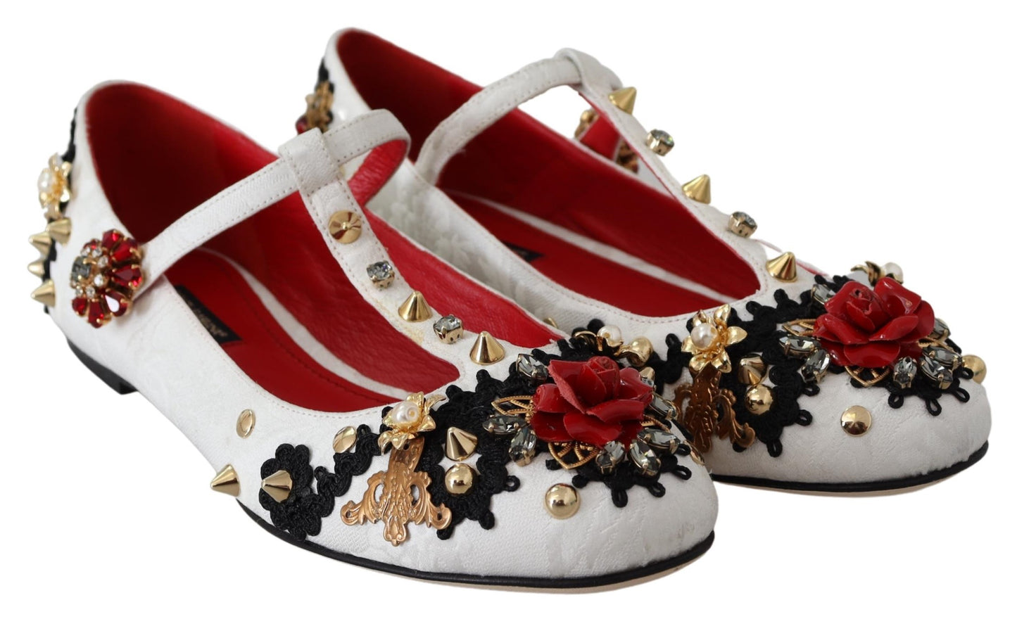 Weiße Jacquard Ballerina Flats Kristall Schuhe