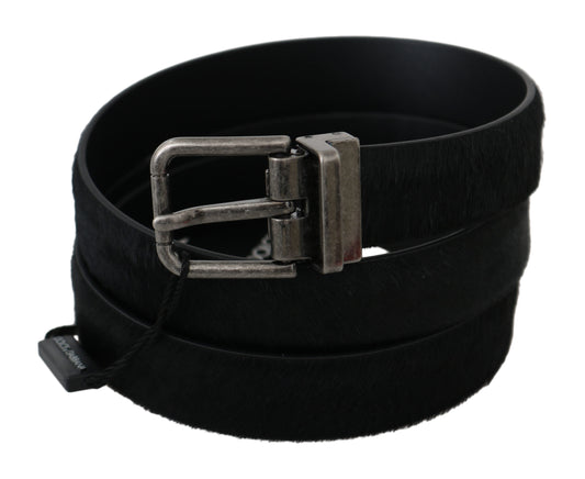 Schwarzer Pelz Leder Metallschnalle Gürtel