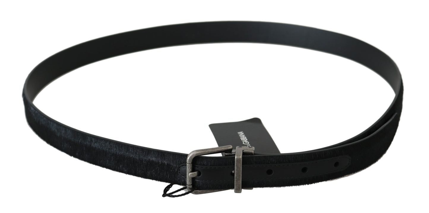 Schwarzer Pelz Leder Metallschnalle Gürtel