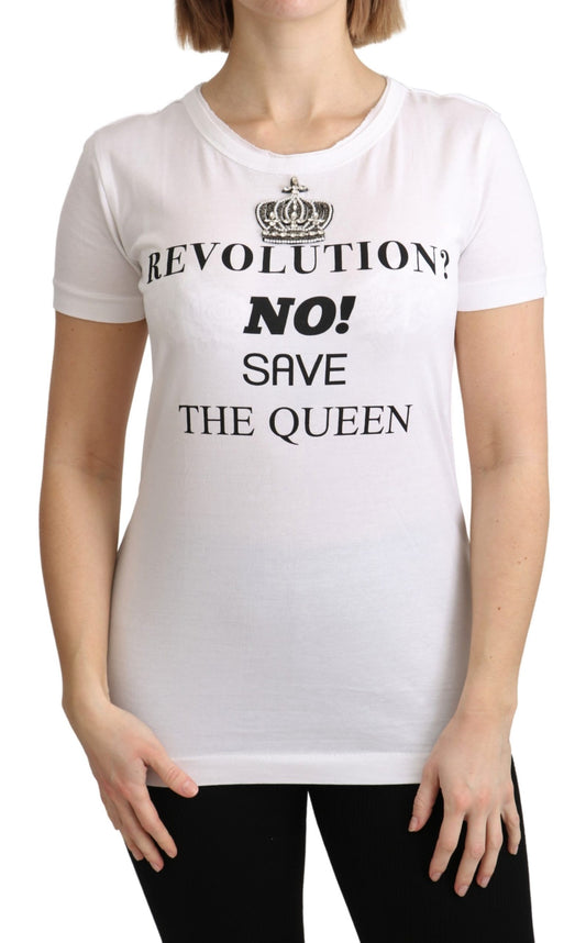 Weißes The Queen Crystal T-Shirt-Top mit Rundhalsausschnitt
