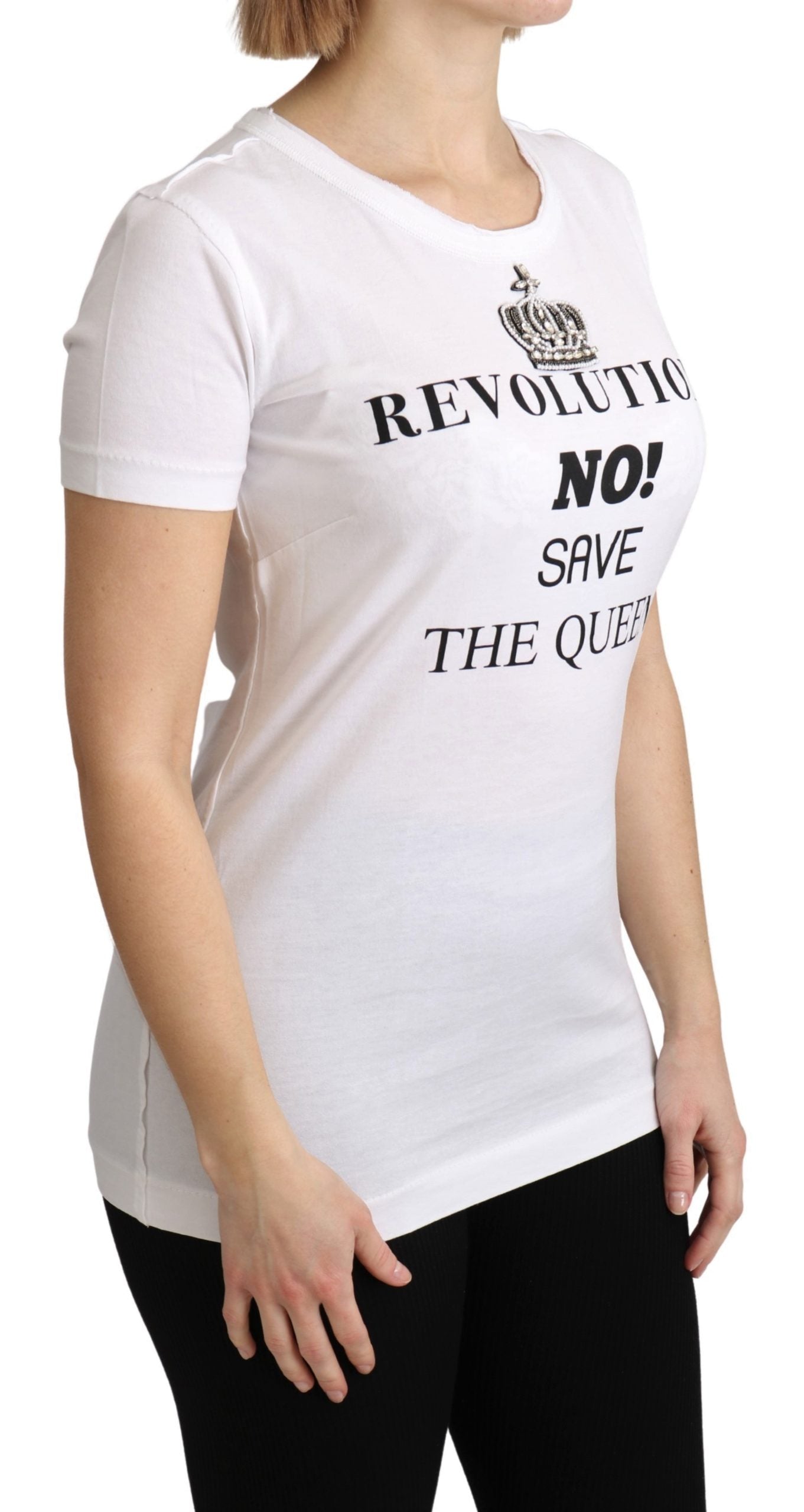 Weißes The Queen Crystal T-Shirt-Top mit Rundhalsausschnitt