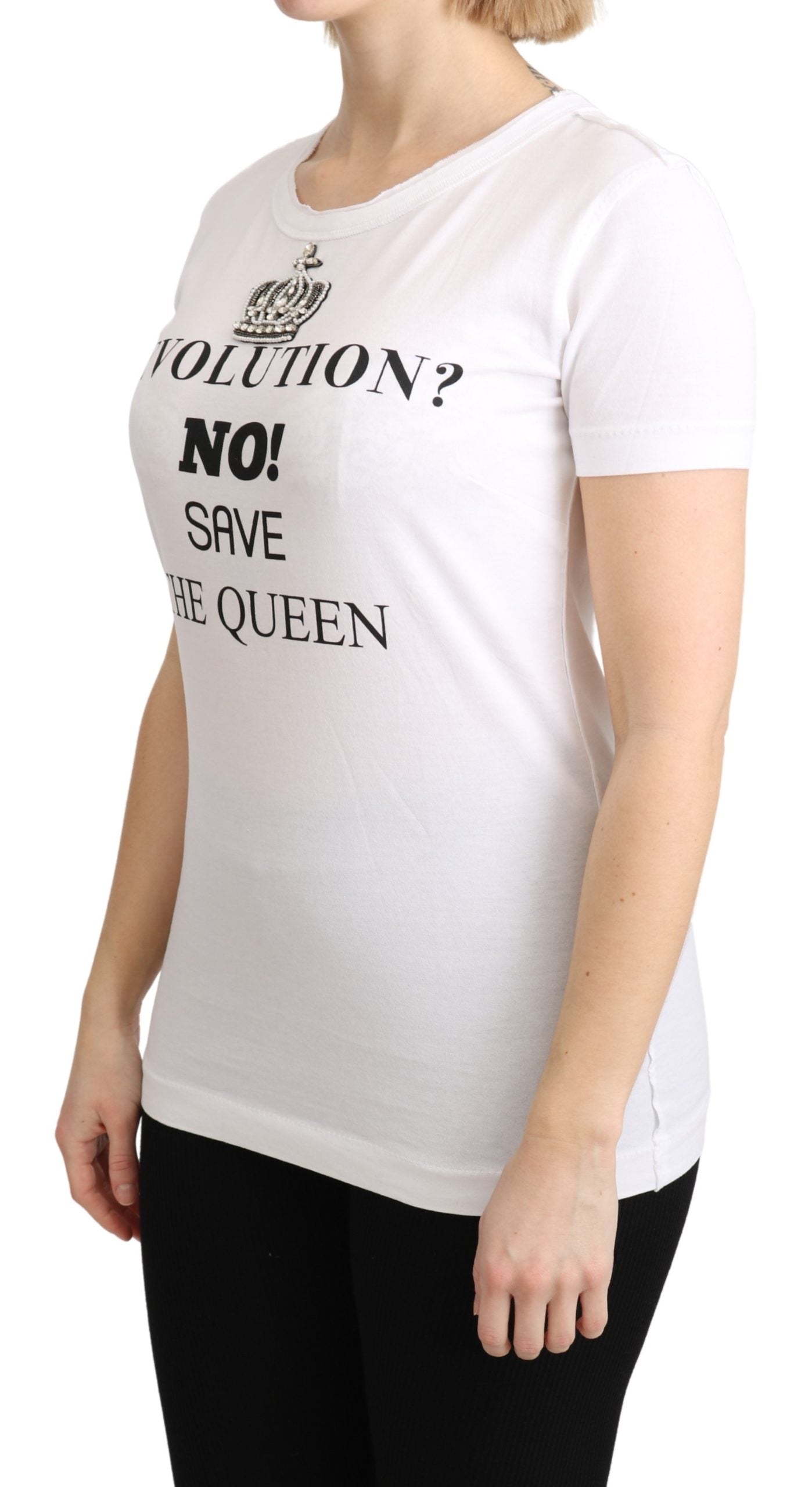 Weißes The Queen Crystal T-Shirt-Top mit Rundhalsausschnitt