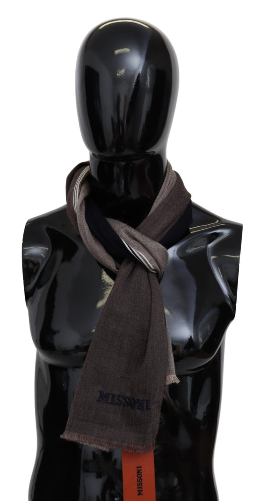 Brauner gestreifter Wollschal Unisex Halswickel Fransenschal