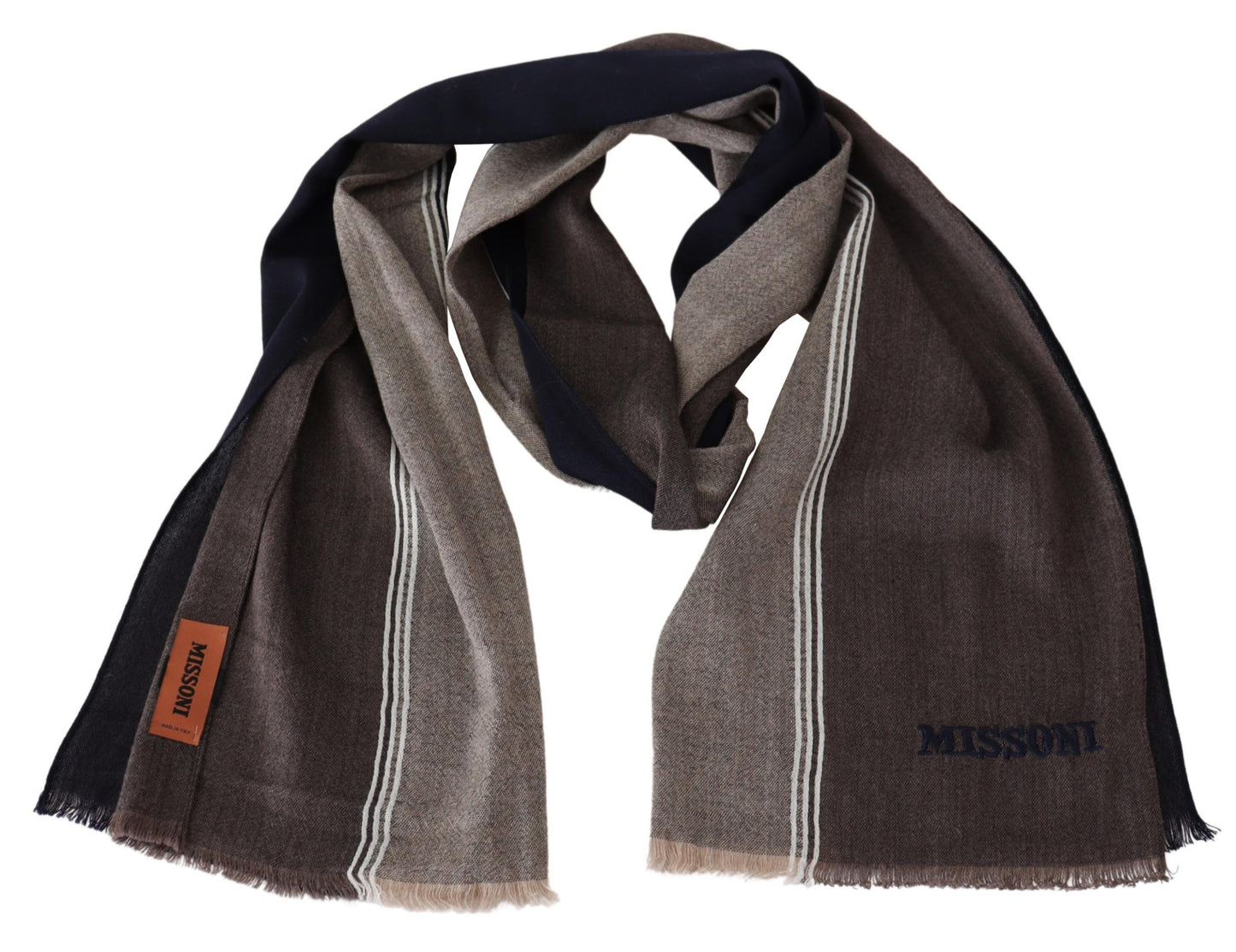 Brauner gestreifter Wollschal Unisex Halswickel Fransenschal