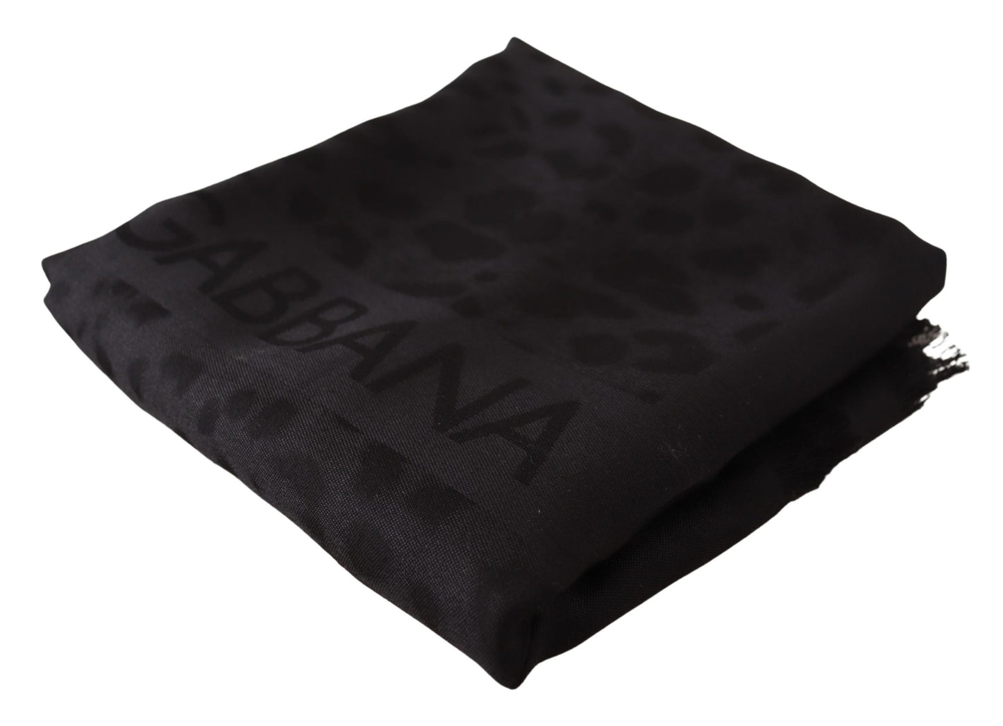 Schwarzer Leoparden-Logo-Schal aus Wolle und Seide Wickelschal