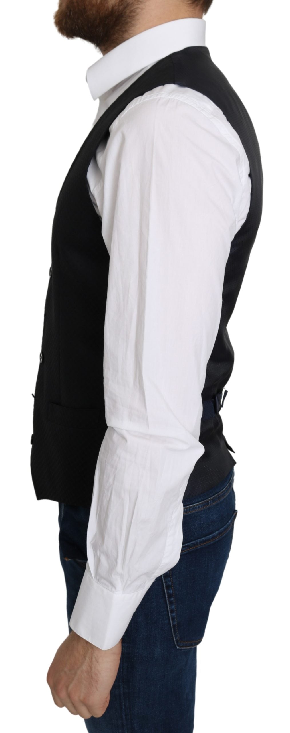 Blauer Seidenrautenmantel mit Rautenmuster Formelle Weste