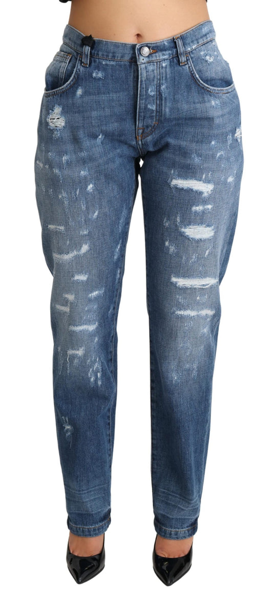 Blaue Waschung Boyfriend Fit Denim Baumwolljeans