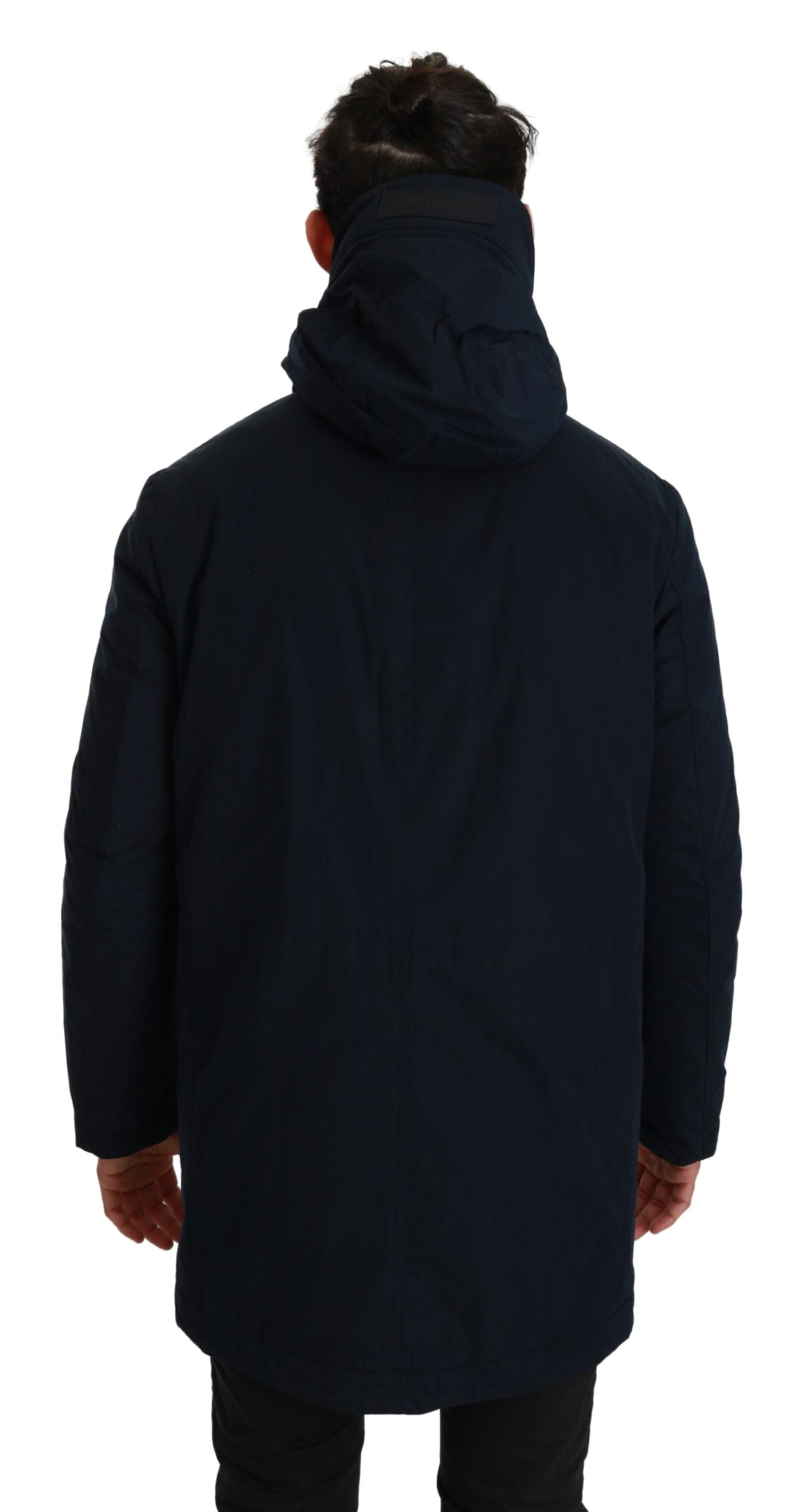 Blauer langer Mantel mit Kapuze Parkas Jacke