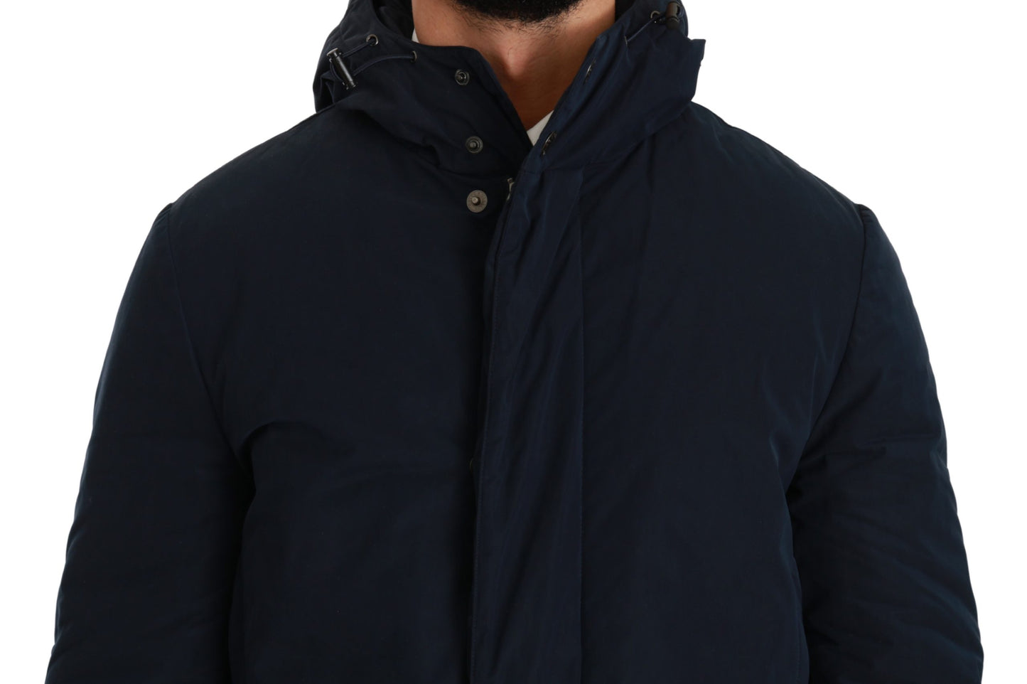 Blauer langer Mantel mit Kapuze Parkas Jacke