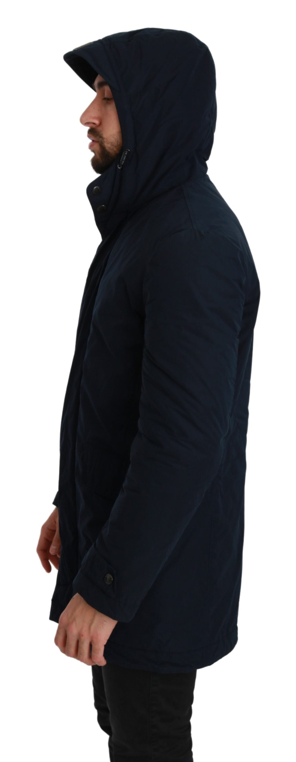 Blauer langer Mantel mit Kapuze Parkas Jacke