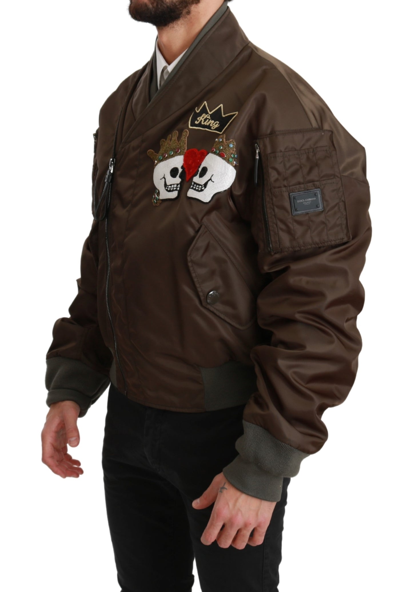 Braune Perlenkrone Totenkopf Logo Jacke