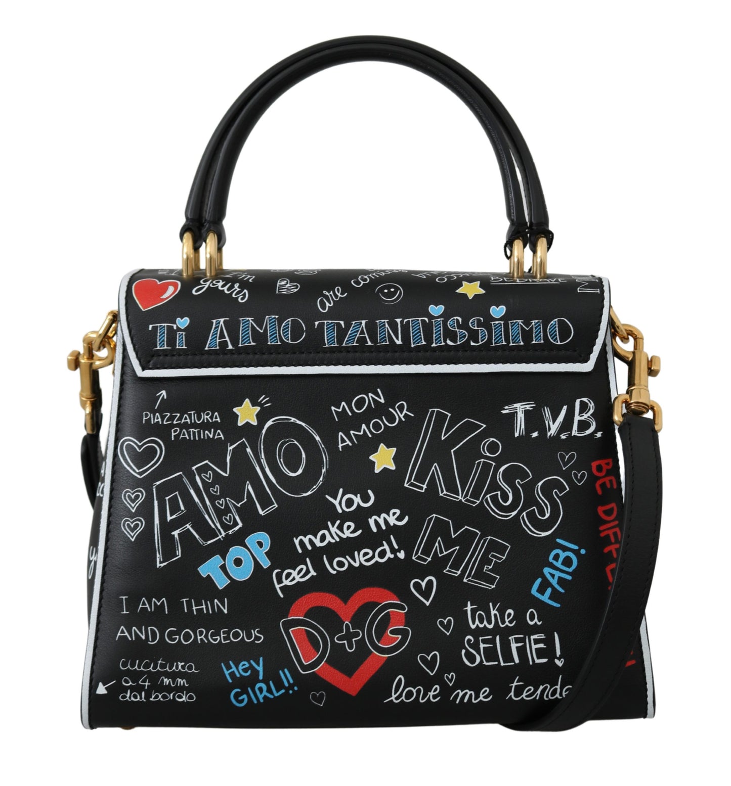 Schwarzes Leder DG Heart Crossbody WELCOME Portemonnaie