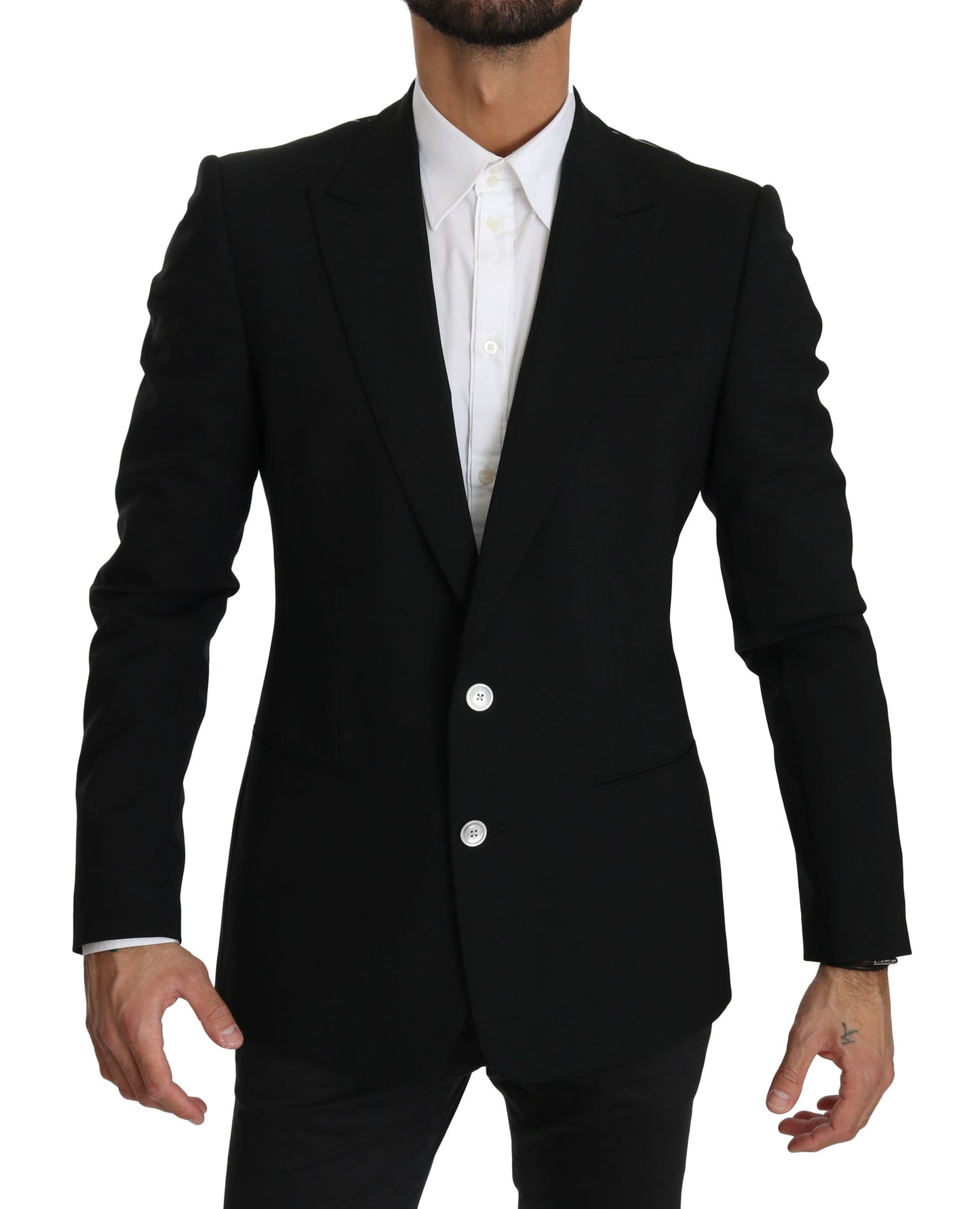 Schwarzer Slim Fit Mantel Wollblazer