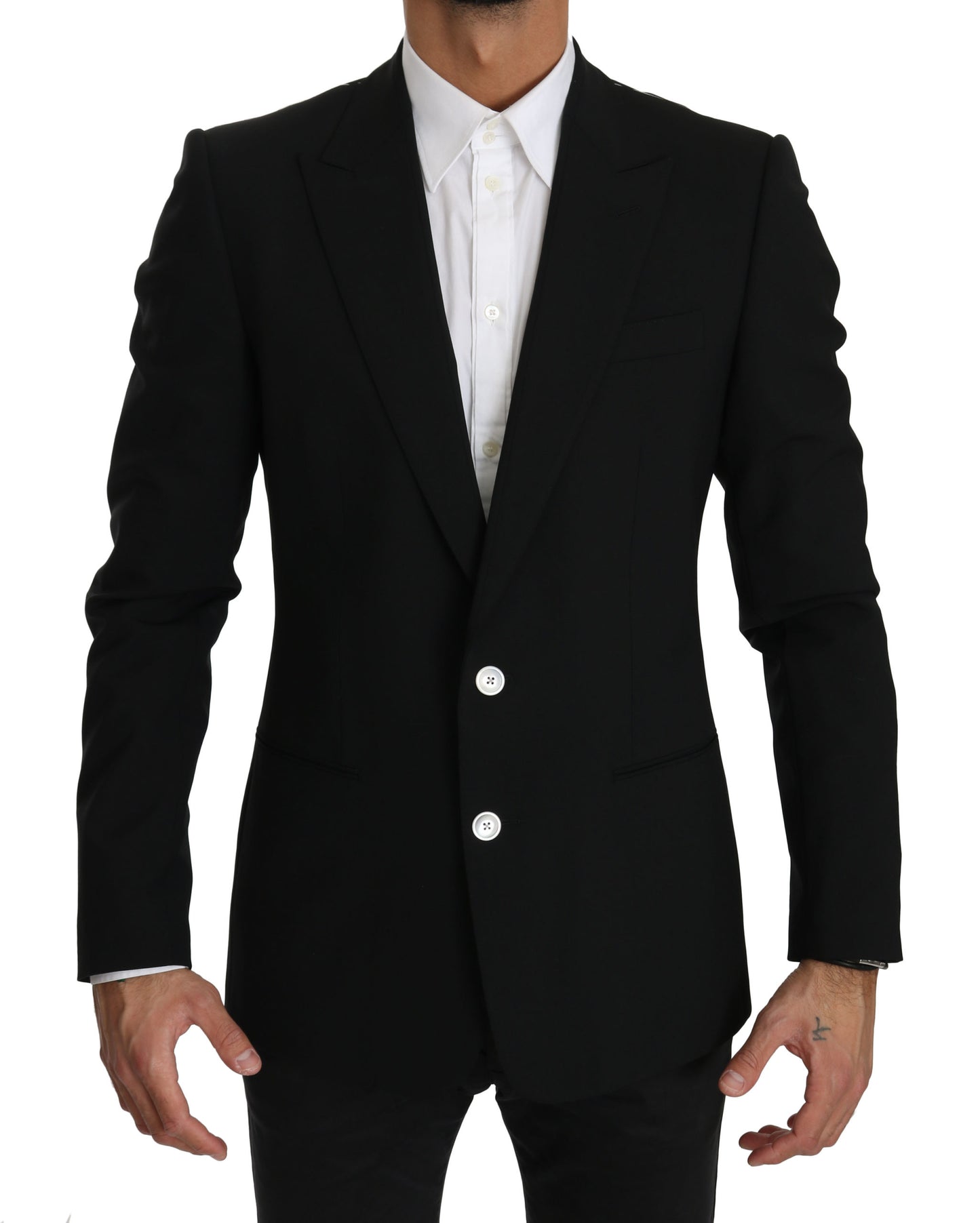 Schwarzer Slim Fit Mantel Wollblazer