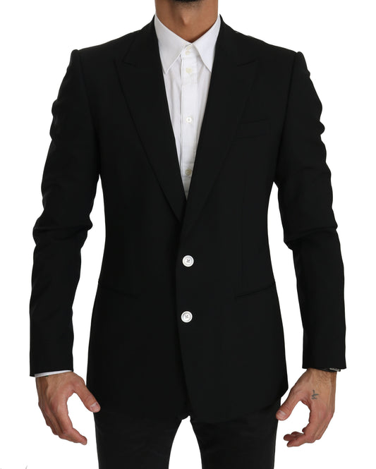 Schwarzer Slim Fit Mantel Wollblazer