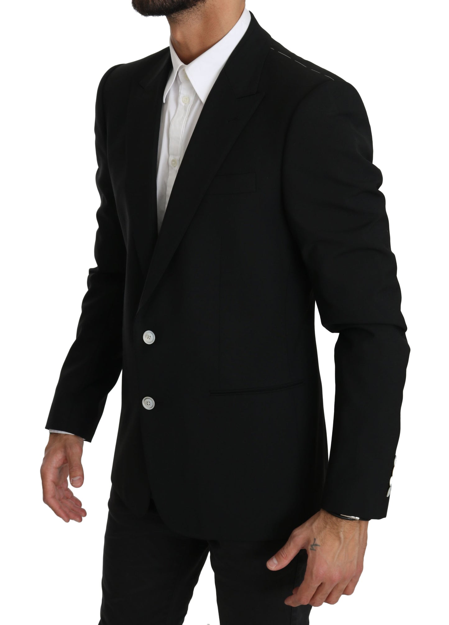 Schwarzer Slim Fit Mantel Wollblazer