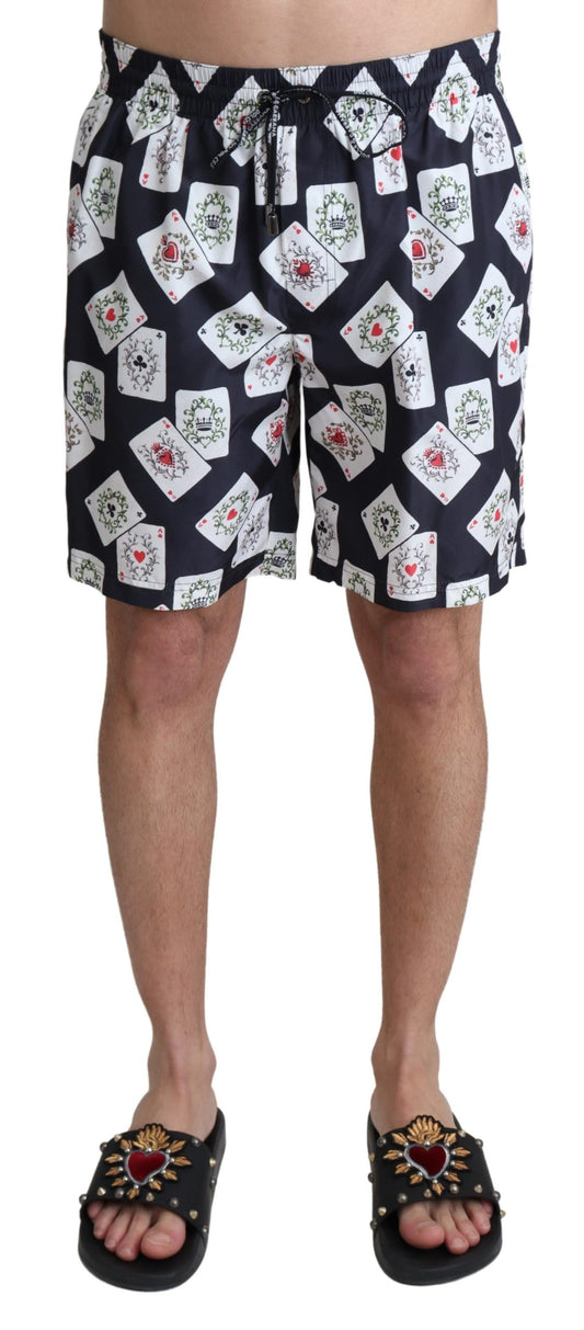Black Card Deck Print Beachwear Badeshorts
