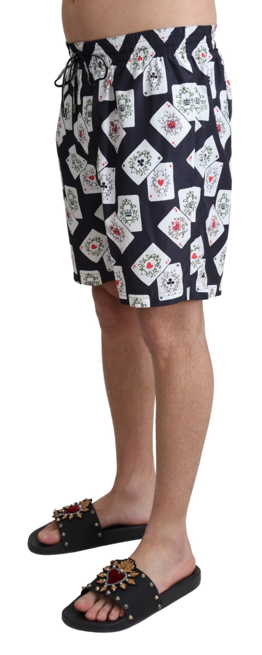 Black Card Deck Print Beachwear Badeshorts
