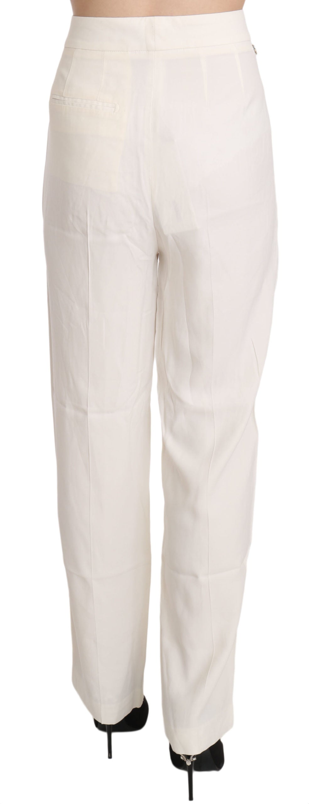 Weiße hoch taillierte, gerade geschnittene Kleiderhosen