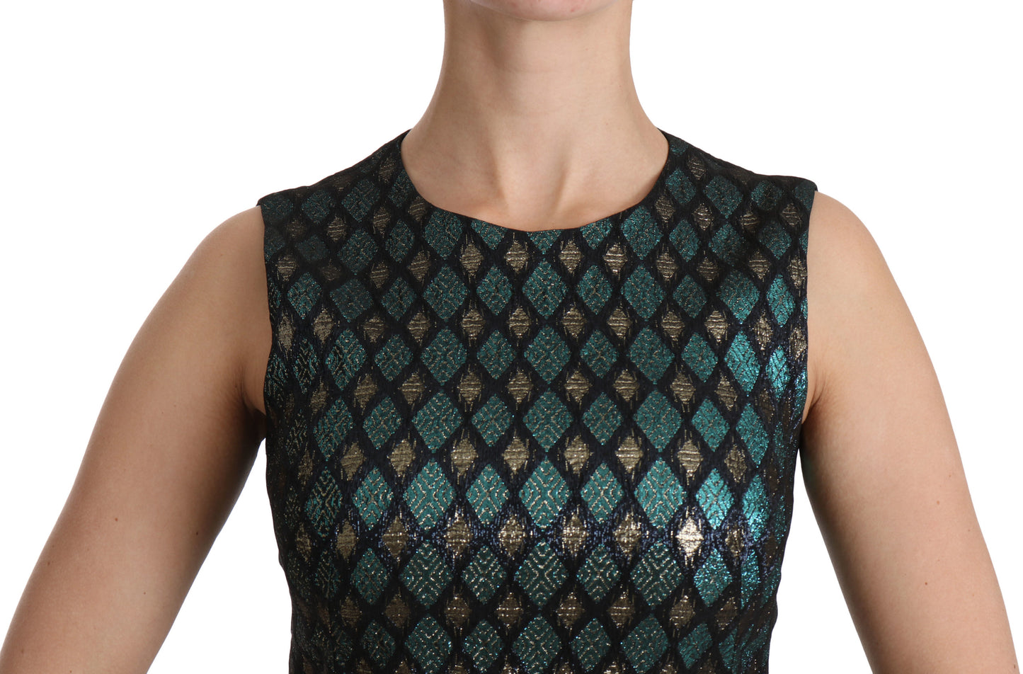 Blau Gold A-Linie Shift Kleid Frauen Kleid