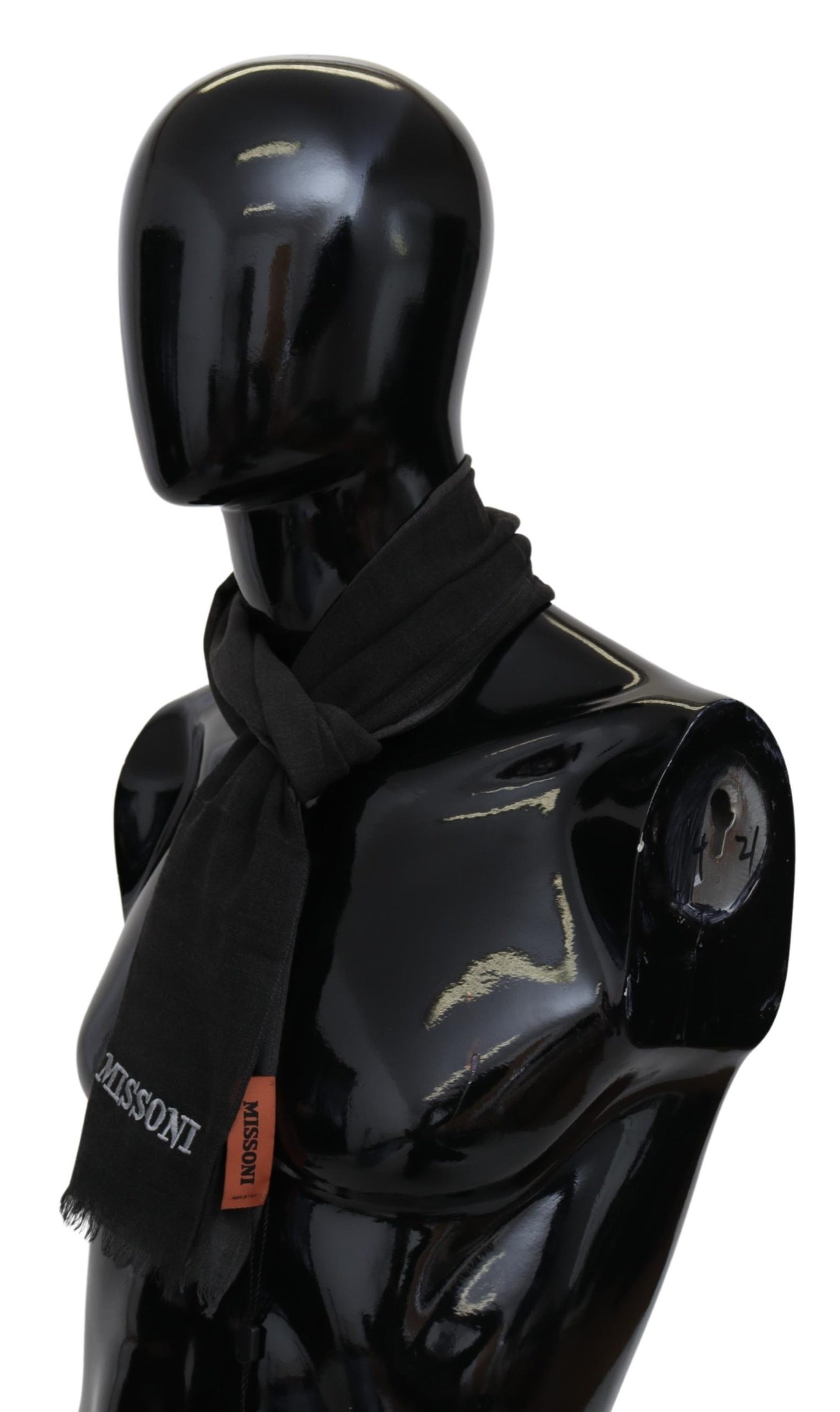 Schwarzer Wolle Unisex Hals Wrap Schal Fransen Logo Schal