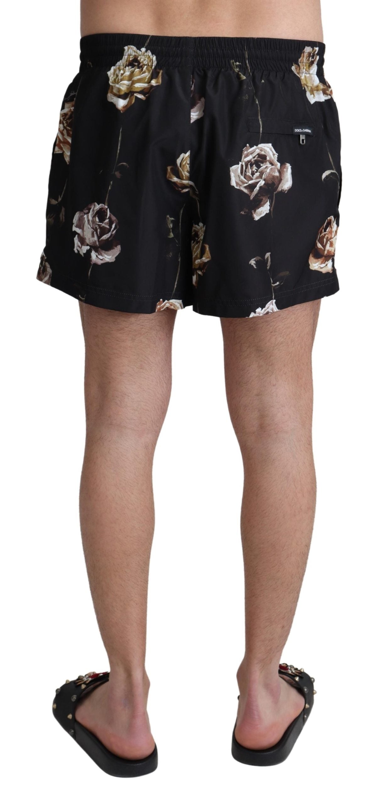 Schwarze Rose Print Beachwear Shorts Bademode