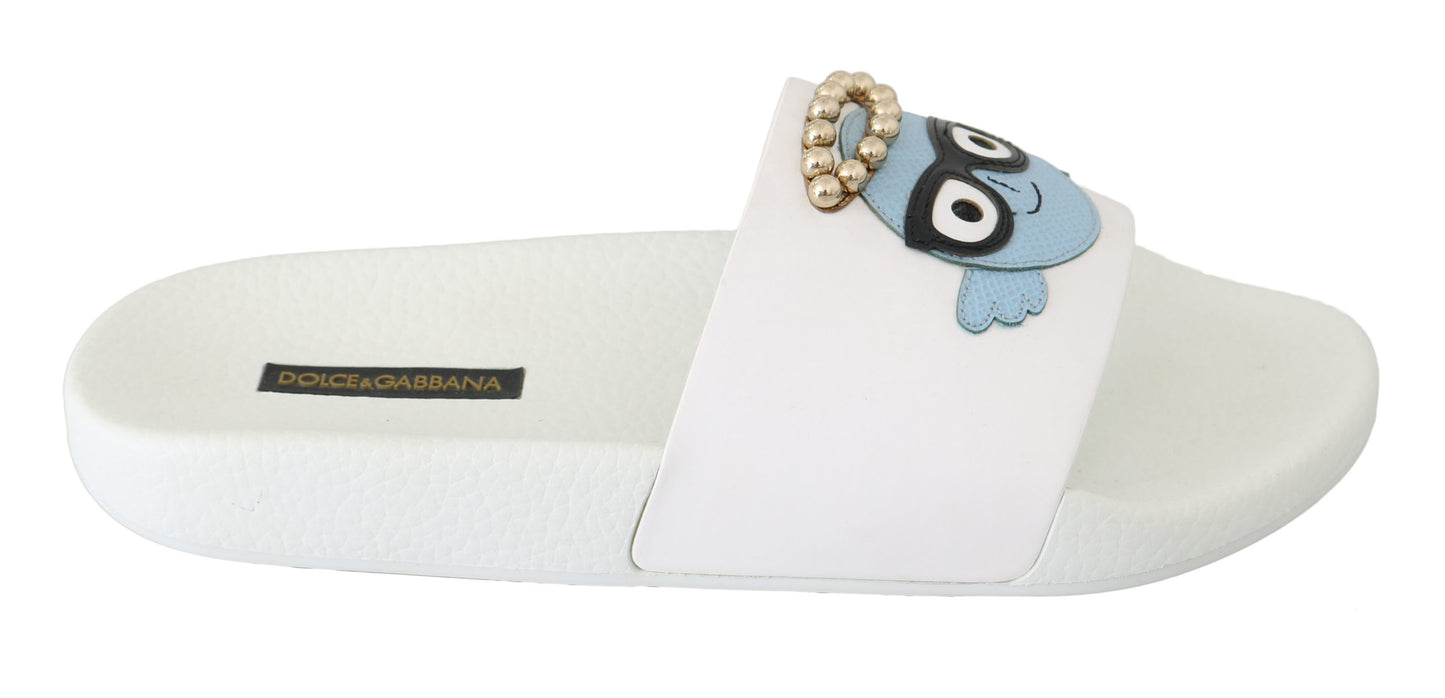 Weißes Leder #dgfamily Rutschen Sandalen