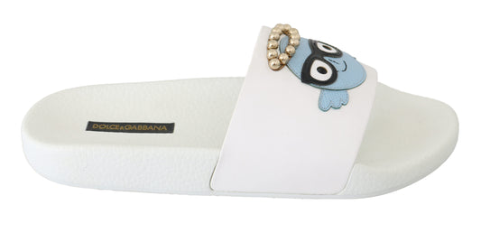 Weißes Leder #dgfamily Rutschen Sandalen