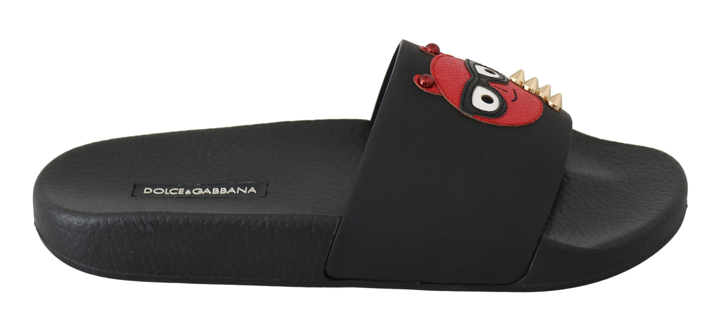 Schwarzes Leder #dgfamily Rutschen Sandalen Schuhe