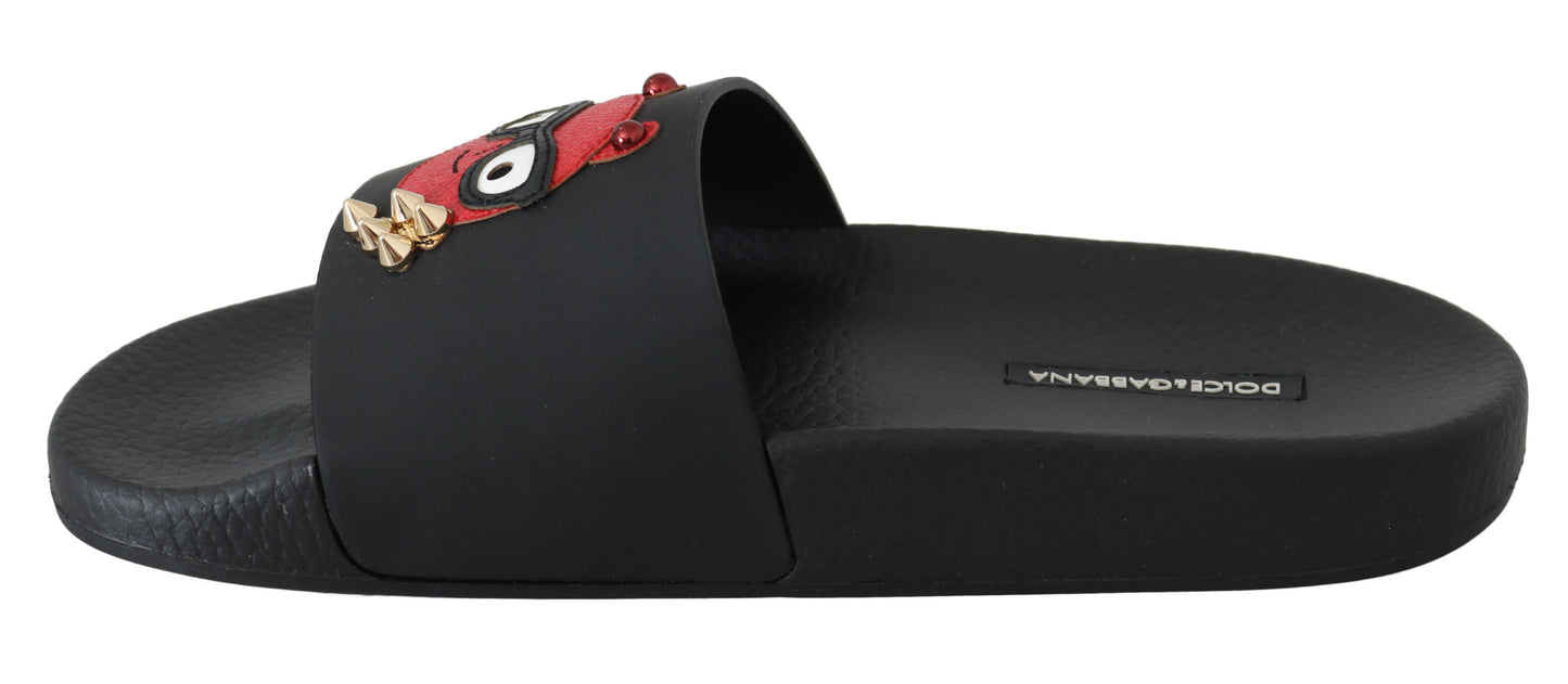 Schwarzes Leder #dgfamily Rutschen Sandalen Schuhe