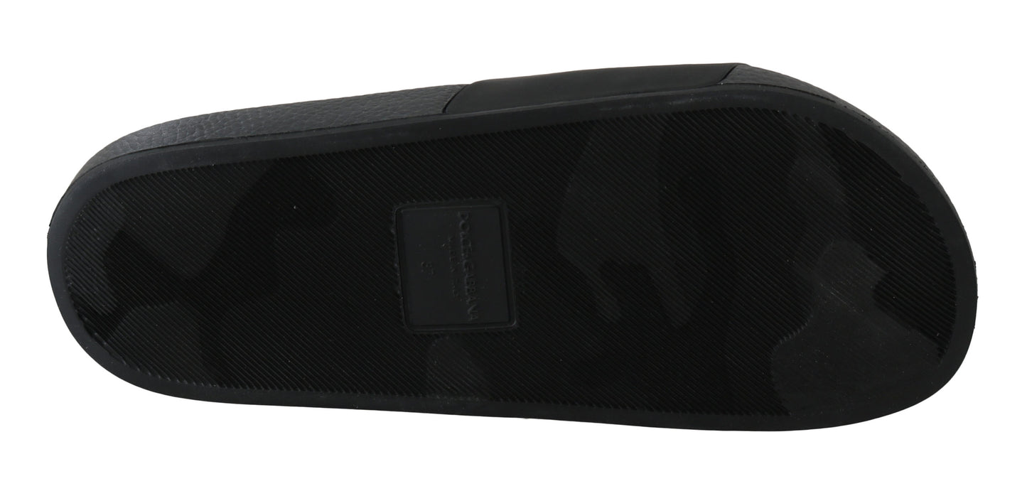 Schwarzes Leder #dgfamily Rutschen Sandalen Schuhe