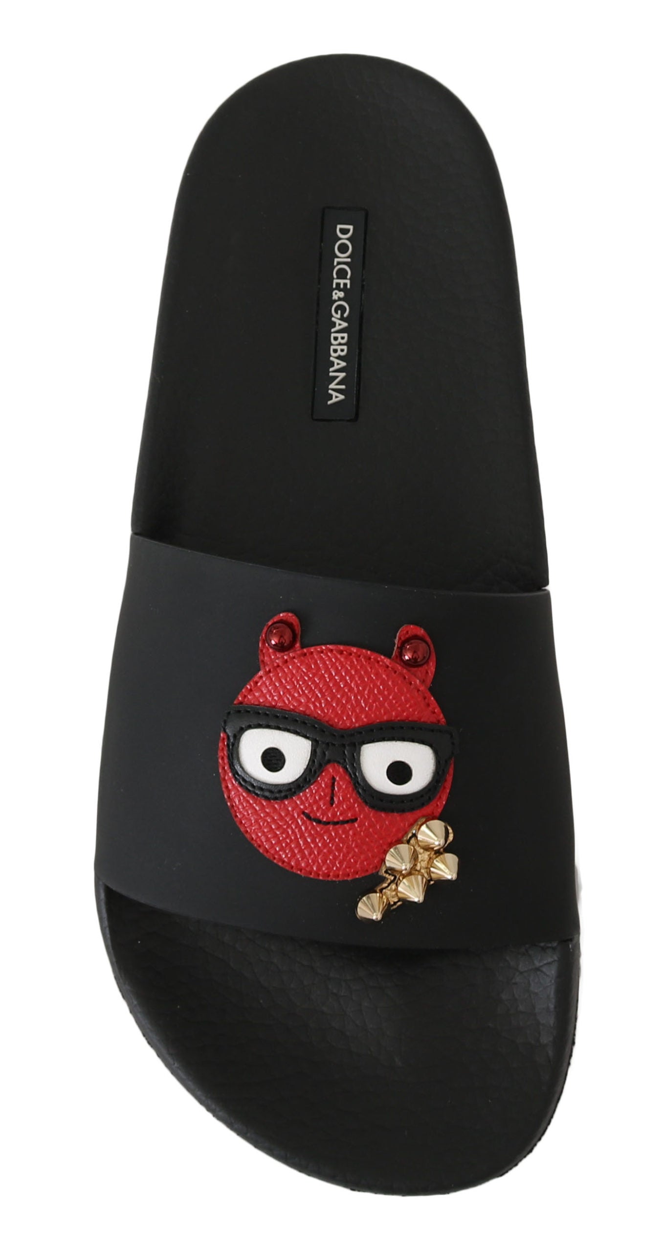 Schwarzes Leder #dgfamily Rutschen Sandalen Schuhe