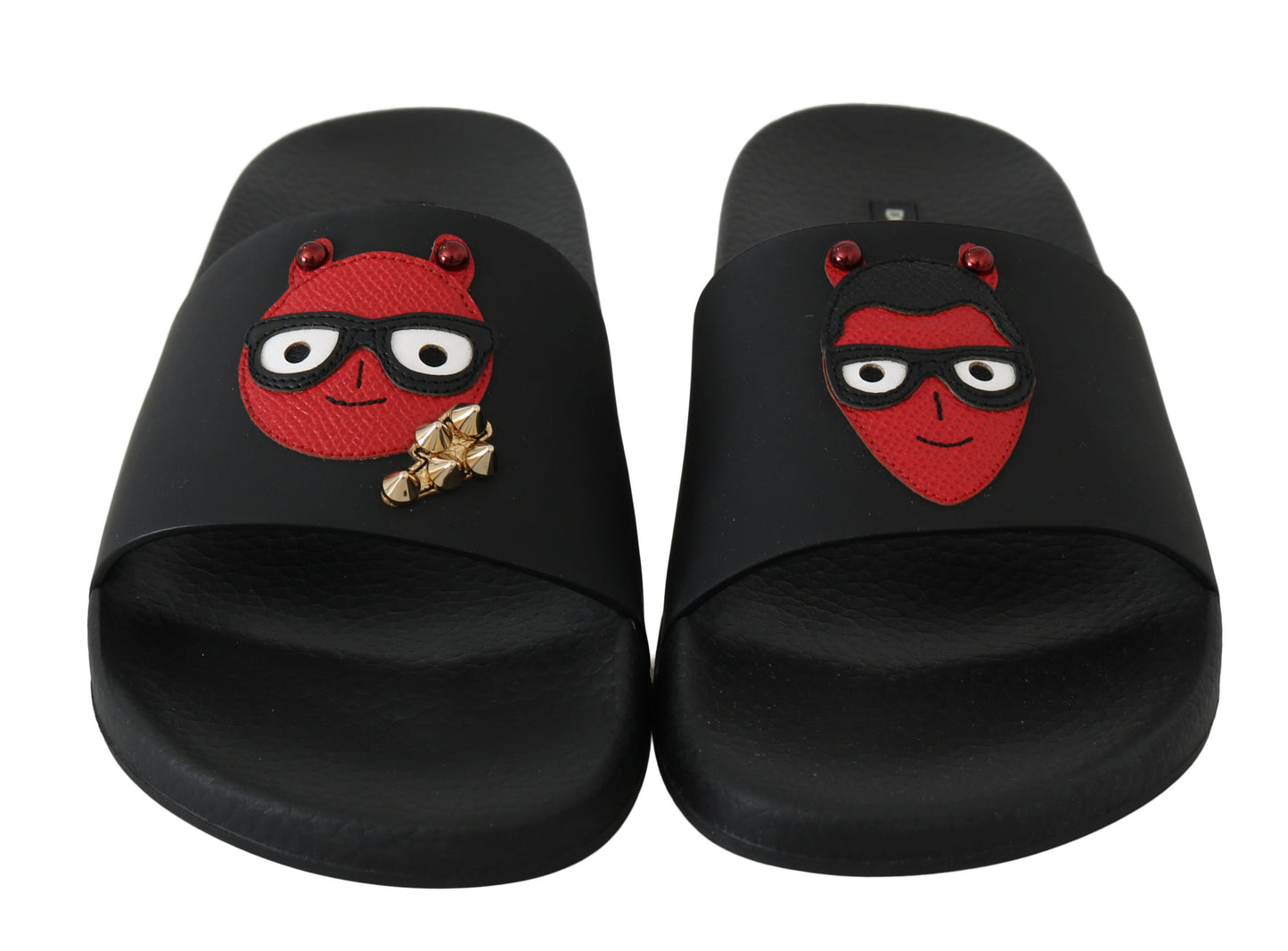 Schwarzes Leder #dgfamily Rutschen Sandalen Schuhe