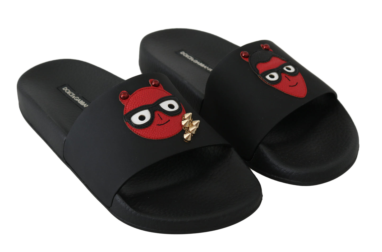 Schwarzes Leder #dgfamily Rutschen Sandalen Schuhe