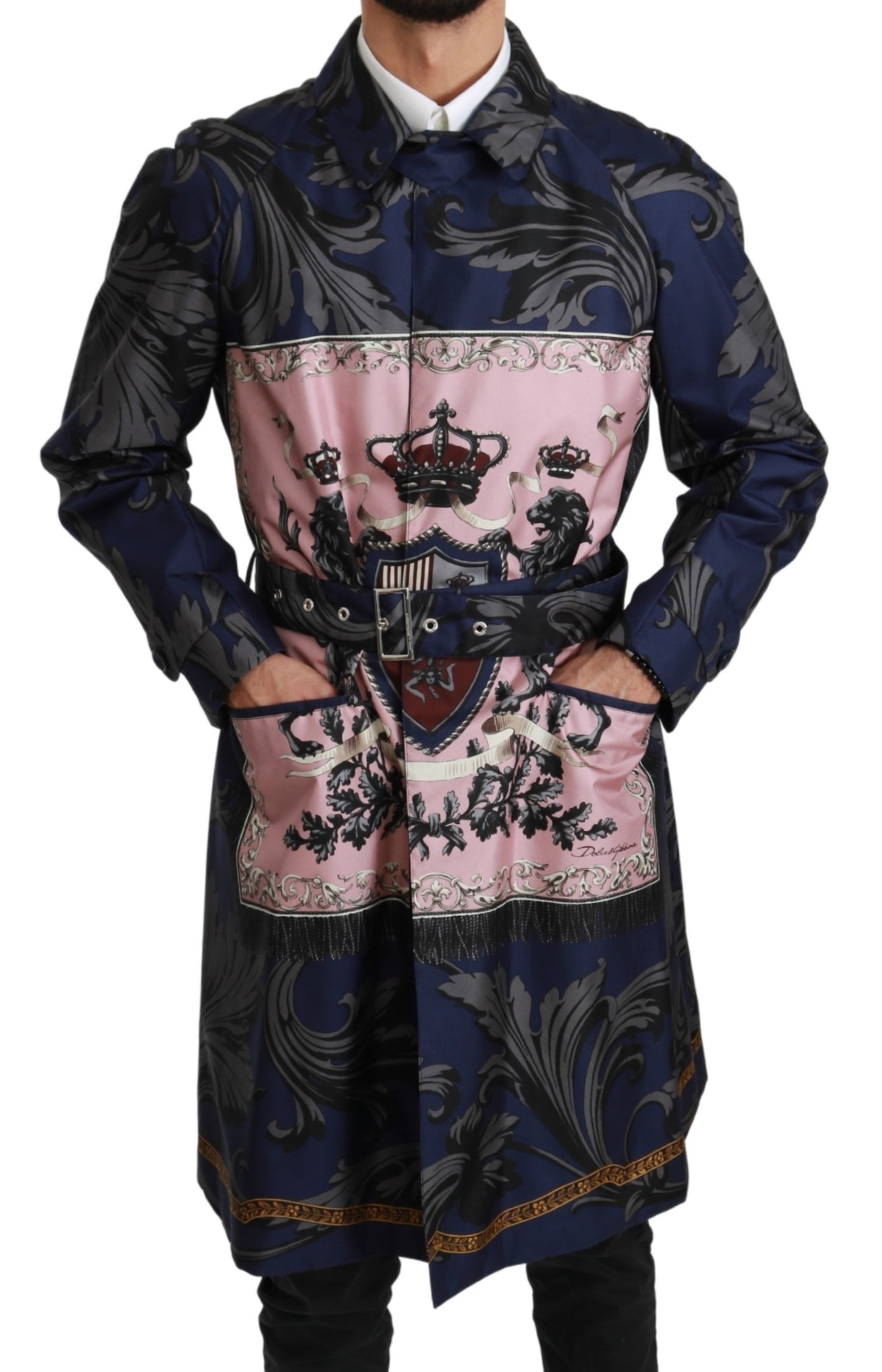 Blauer Royal Crown Trenchcoat Seidenjacke