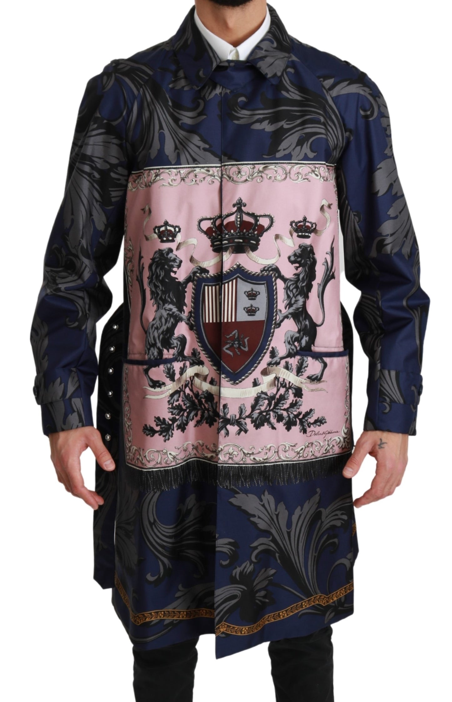 Blauer Royal Crown Trenchcoat Seidenjacke