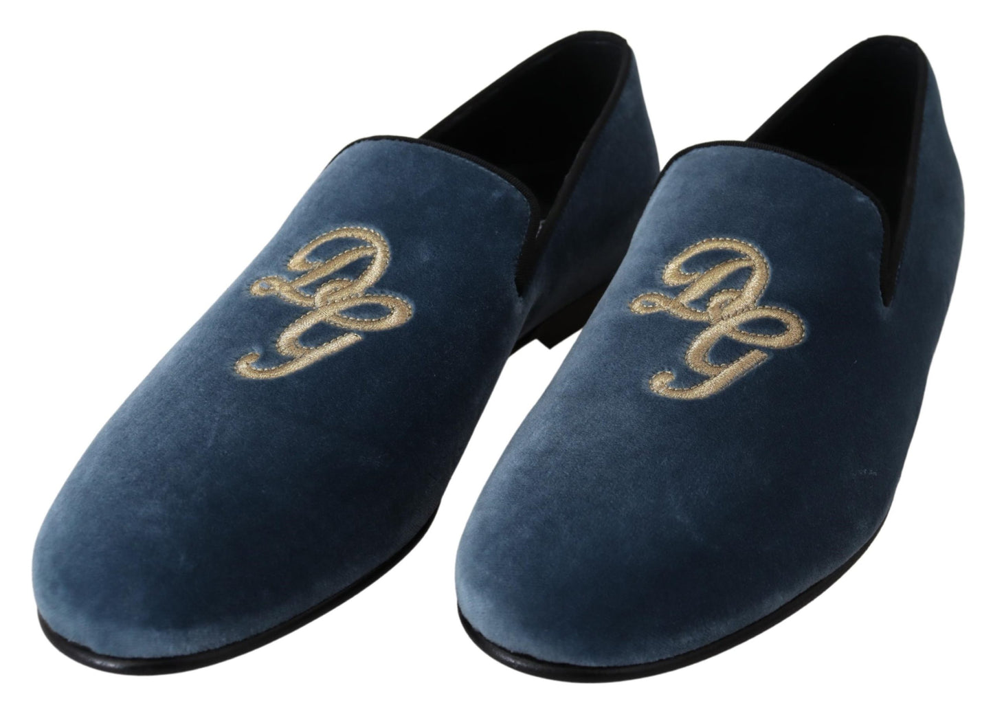Blau Samt Gold Slipper Herren Loafers Schuhe