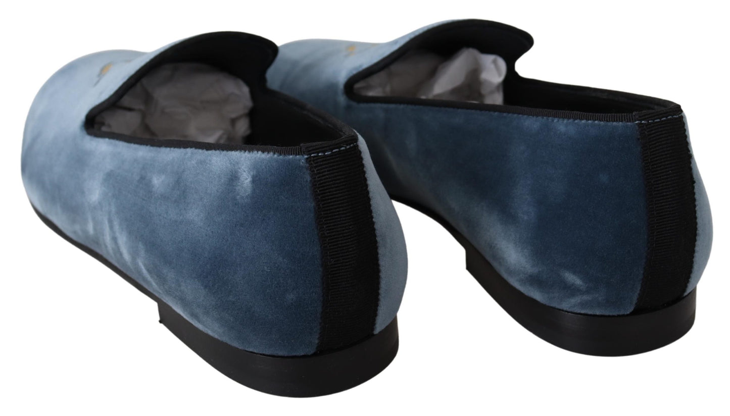 Blau Samt Gold Slipper Herren Loafers Schuhe