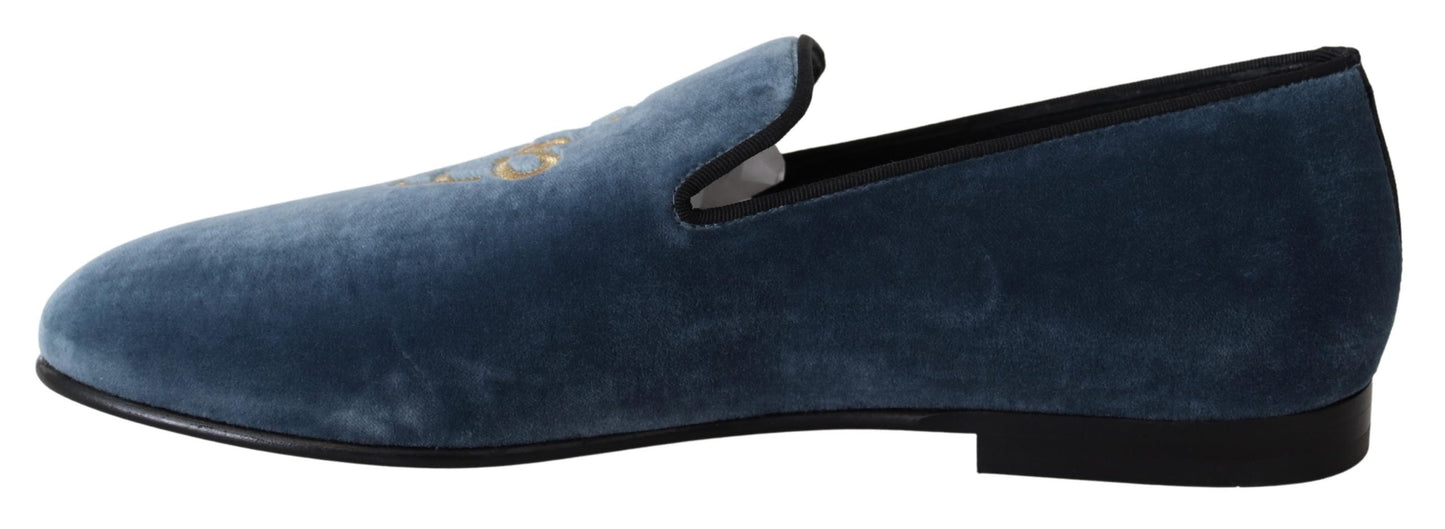 Blau Samt Gold Slipper Herren Loafers Schuhe