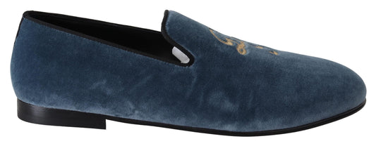 Blau Samt Gold Slipper Herren Loafers Schuhe