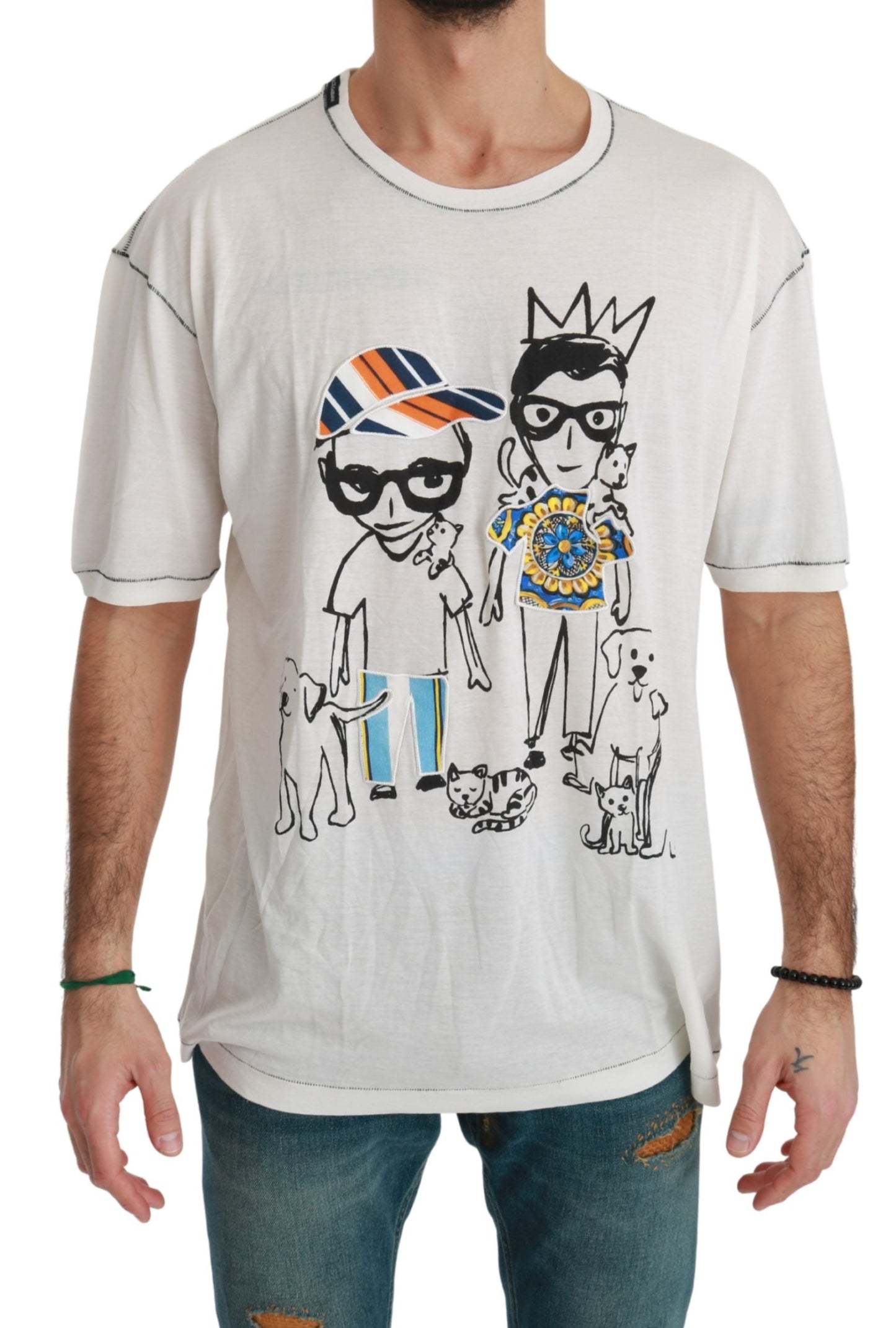 Weißes Männer Print #dgfamily Baumwoll-T-Shirt