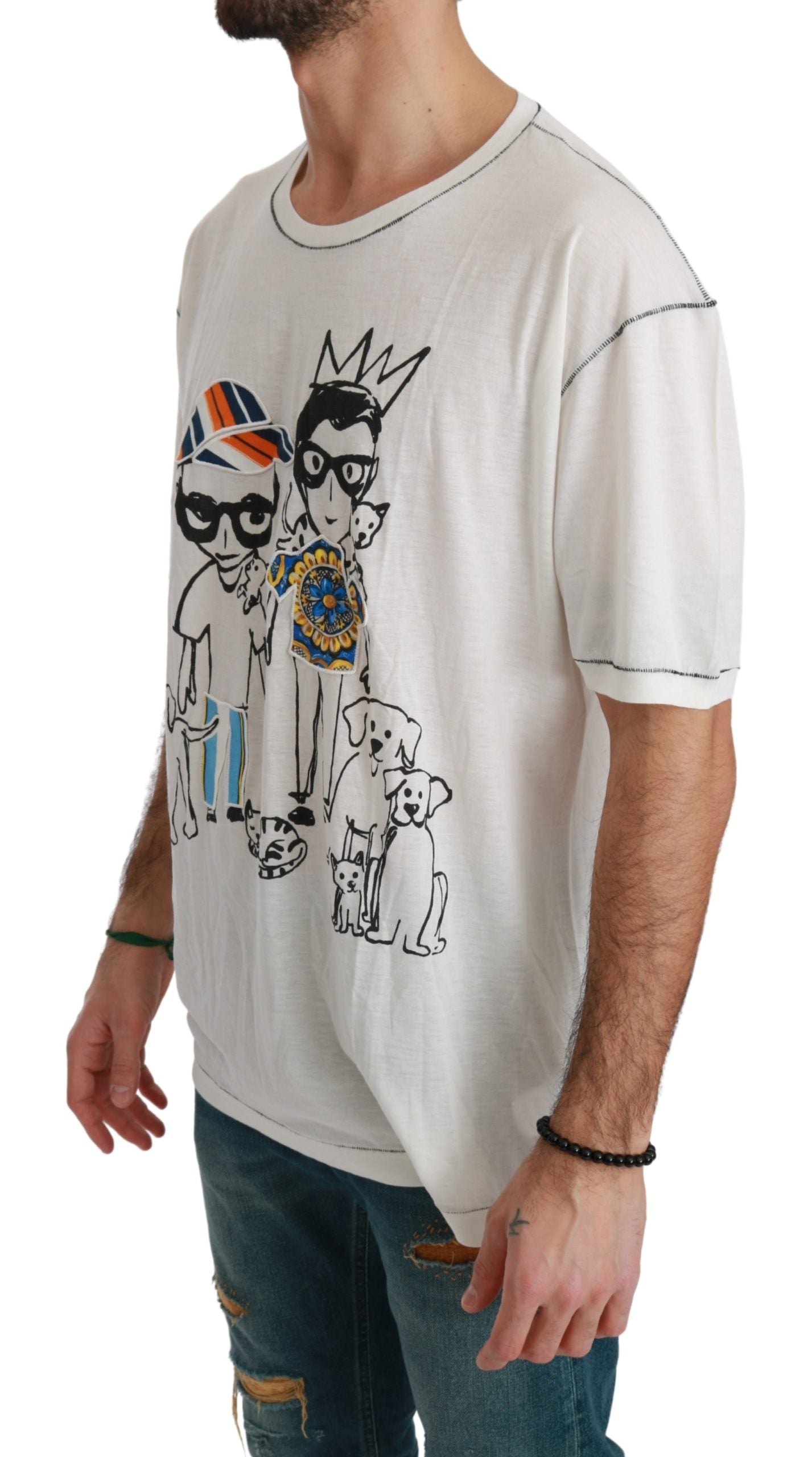 Weißes Männer Print #dgfamily Baumwoll-T-Shirt