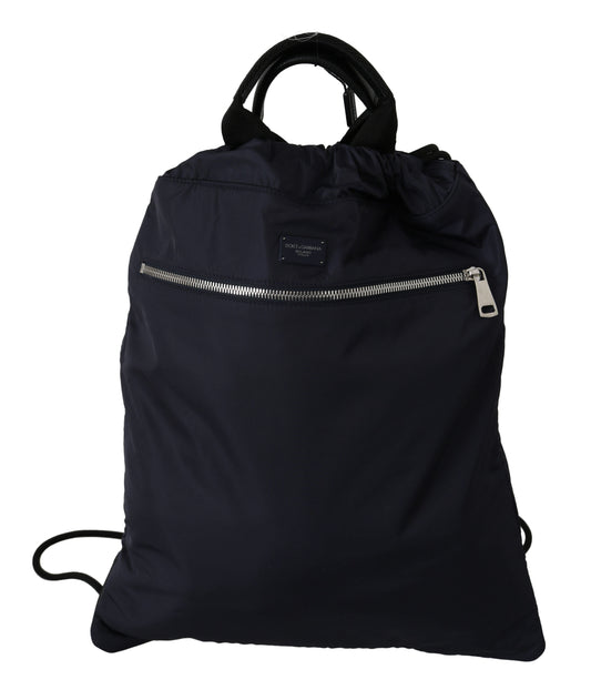Blau Nylon Männer Nap Sack Drawstring Rucksack Tasche
