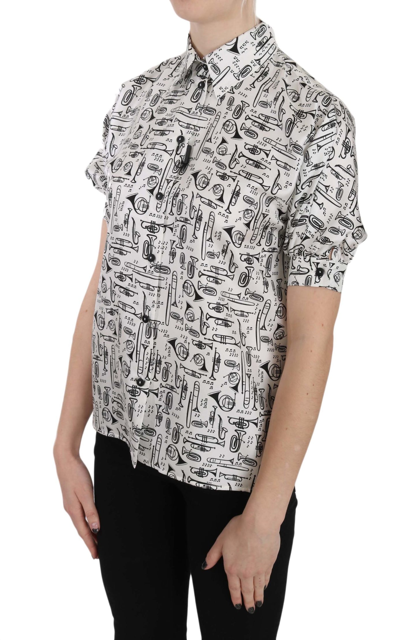 Trompetendruck Knopfleiste Seidentop Bluse